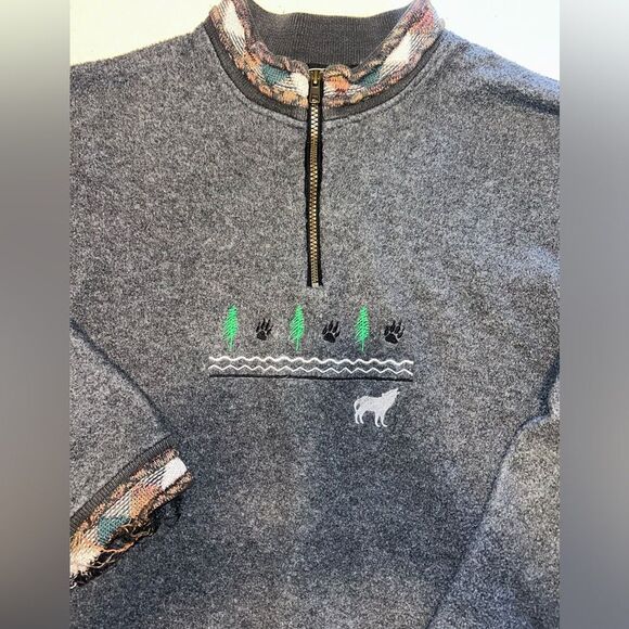 Vintage Tundra Sport Canada Fleece Half-Zip Sweater - Forest & Wolf Embroidery L - Picture 8 of 12
